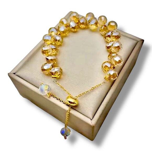 Swarovski Beaded Bracelet- Brown/Gold - Picture 1 of 8
